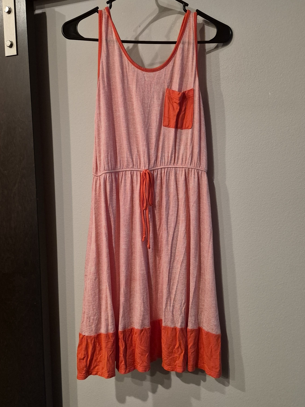 Reborn Pink & Orange Sleeveless Drawstring Pocket Dress